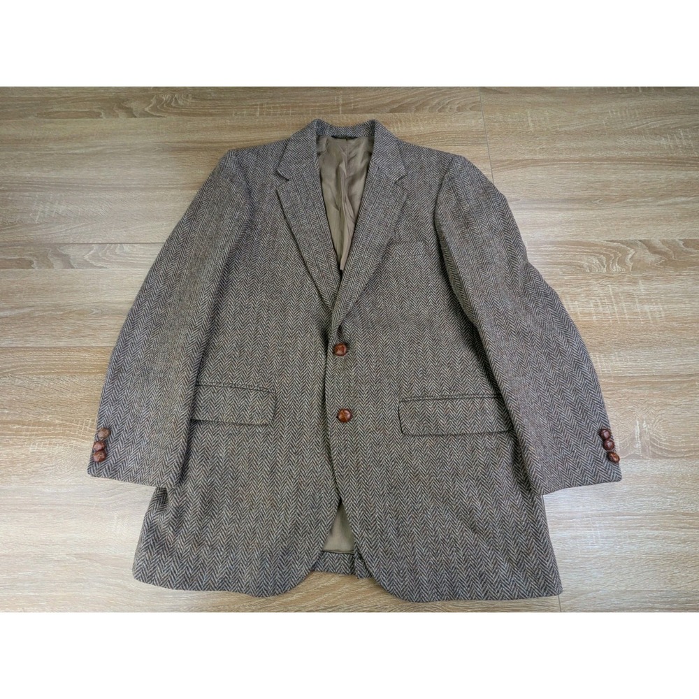 Vintage Harris Tweed Leather Button Blazer XL Mint Sport Coat Jacket Old Money
